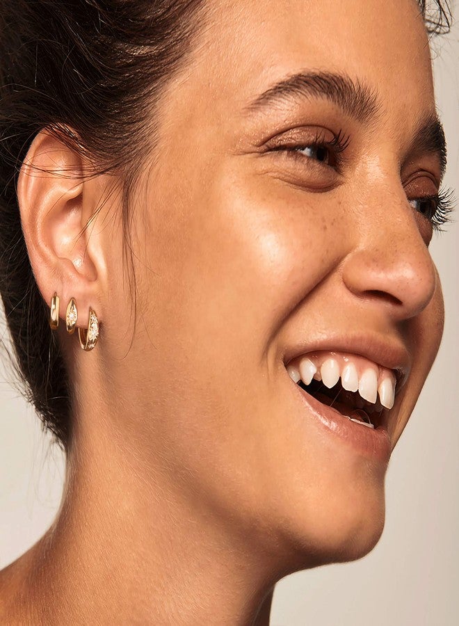 MYEARS Women Triple Starburst Earrings Gold Huggie Band Hoop Cubic Zirconia 14K Gold Plated Small Simple Hypoallergenic Everyday Jewelry - Image 2